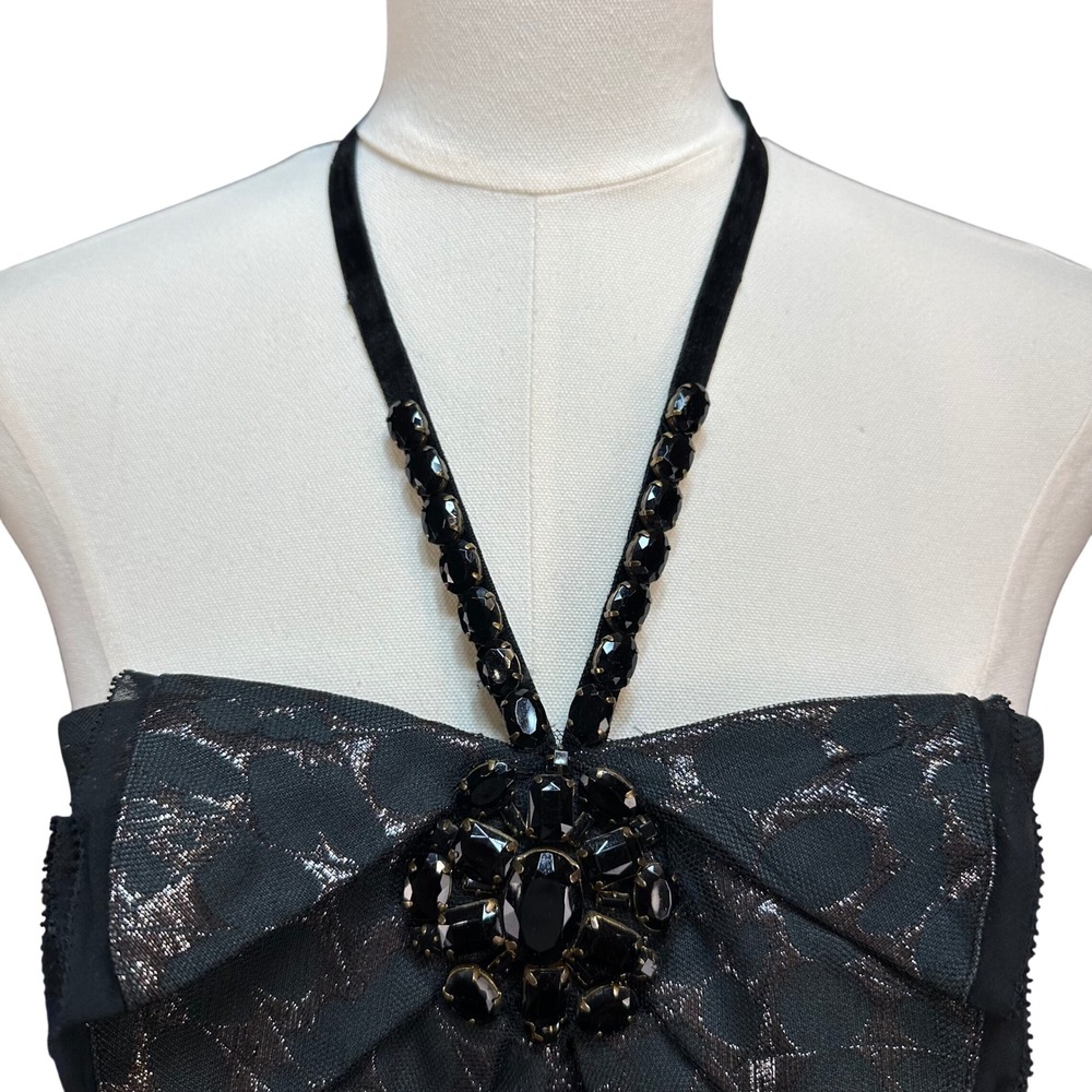 BCBG MAX AZRIA Women‎ Black Metallic Lace Jewel Halter Cocktail Dress Size 0 - Picture 4 of 9